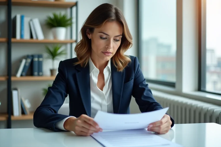Femme professionnelle en immobilier examine des documents