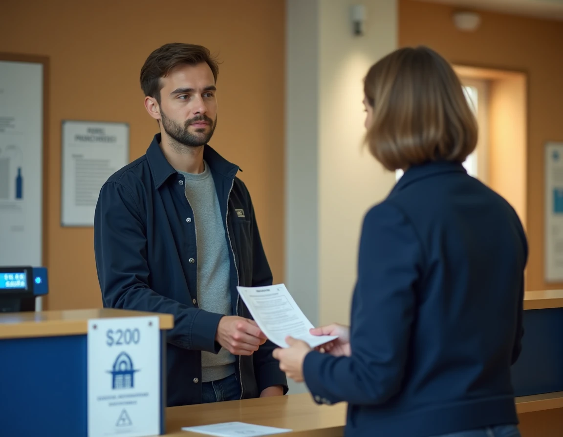 Jeune homme effectuant une demande de renouvellement de carte d'identité en mairie